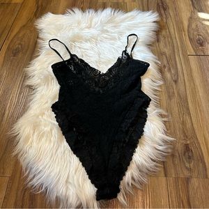 Rebecca Vintage 90s Black Lace Bodysuit Lingerie size small